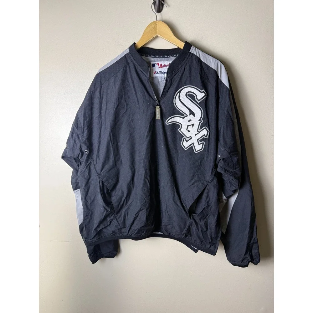 Majestic Chicago White Sox Authentic 1/4 Zip Pullover Jacket Mens M Black Grey